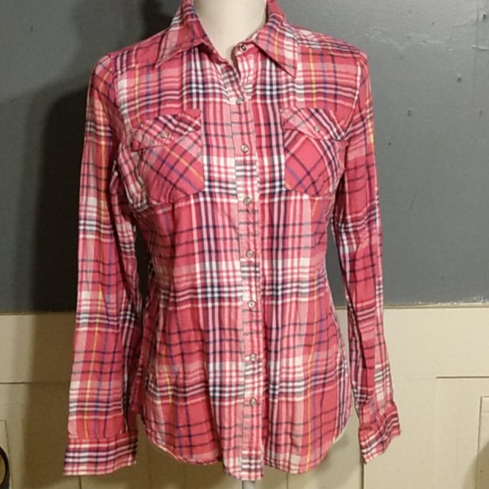 Maurices plaid pink button down top
